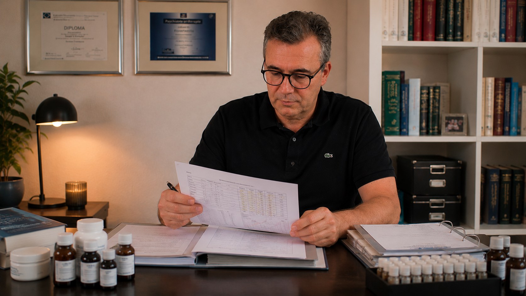 Martin Hüwel bei der Auswertung von Laborbefunden
