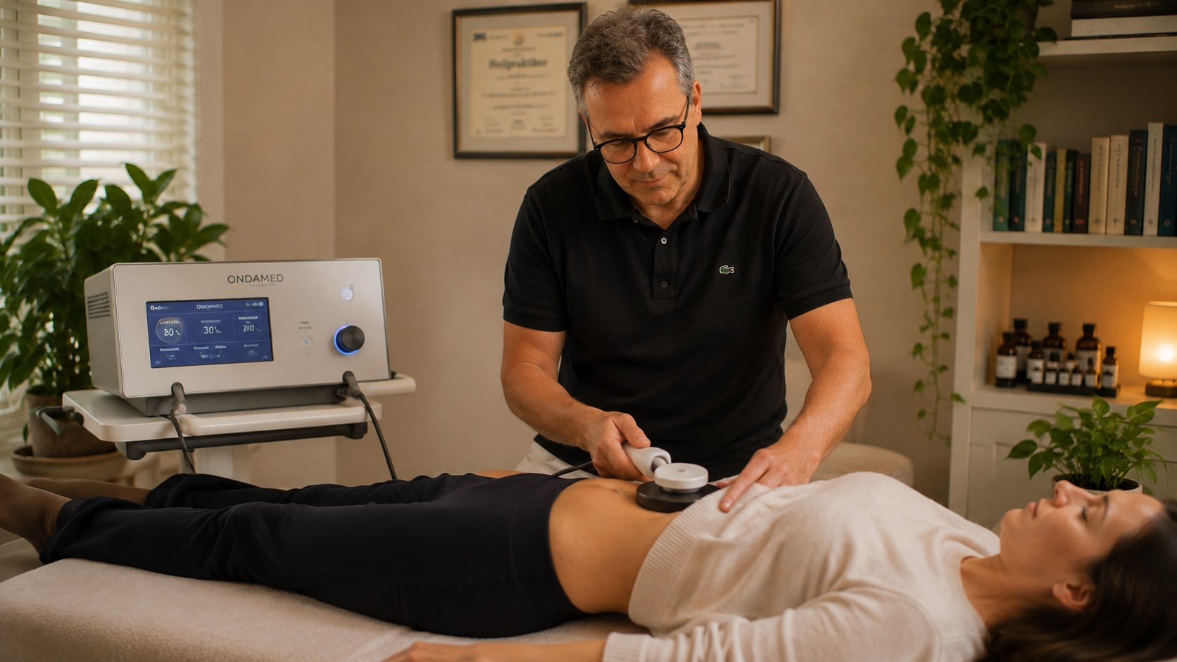 Martin Hüwel bei einer Frequenztherapie-Behandlung mit dem Ondamed-Gerät