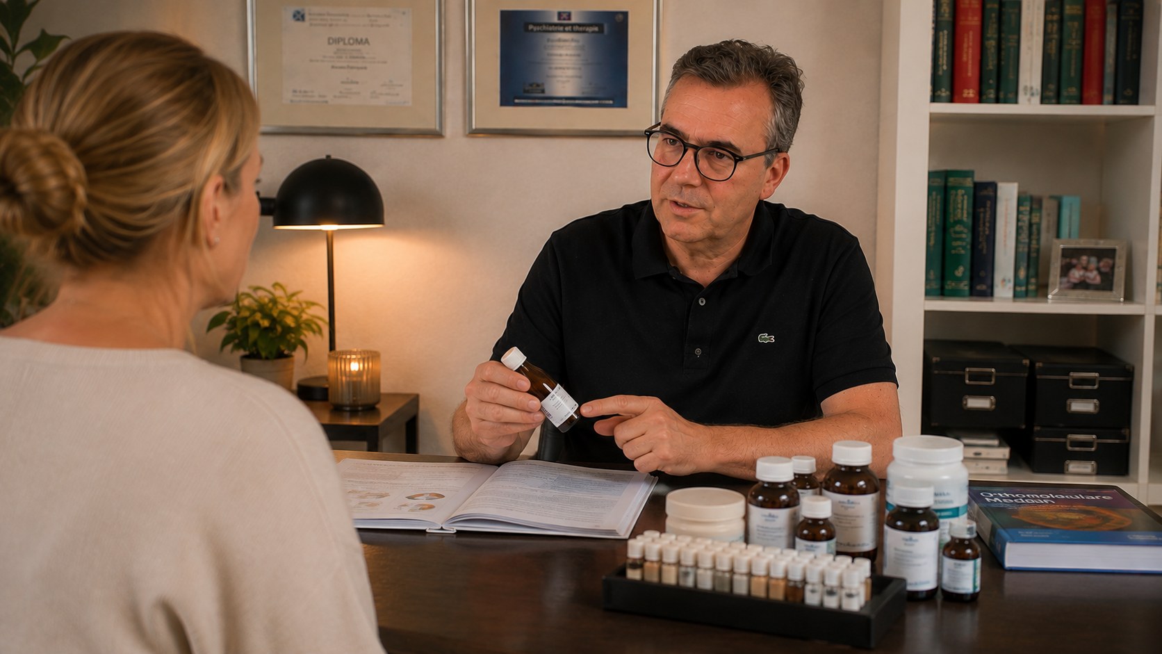 Martin Hüwel im Beratungsgespräch zu Nährstoffpräparaten
